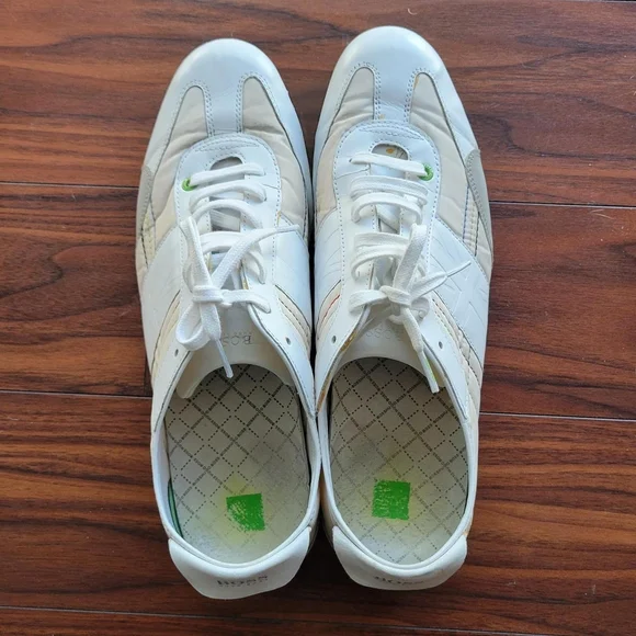 Hugo Boss White Leather Retro Sneakers Size 12 - Picture 7 of 9